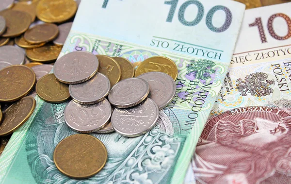 Poolse zloty pln valuta - bankbiljetten en -munten — Stockfoto