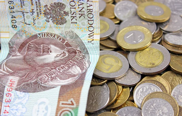 Polska zlotyn pln valuta - sedlar och mynt — Stockfoto