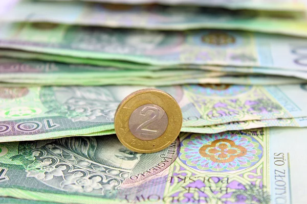Lengyel zloty (Pln) valuta - bankjegyek és -érmék — Stock Fotó
