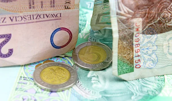 Polish zloty (PLN) currency - banknotes and coins — Stock Photo, Image