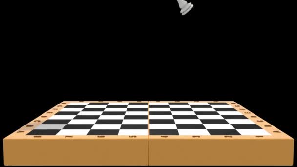 Шахи Відкрити Коробку Падаючі Фігури Борту — стокове відео