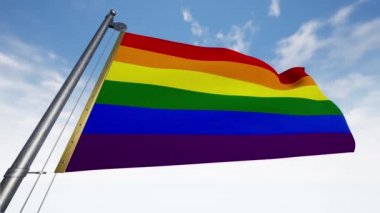 Flag LGBT On Flagpole Sky Cloud Background Looped
