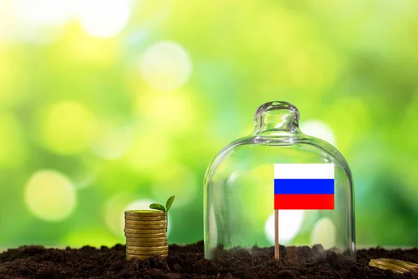 Sanktioner Mot Ryssland Begreppet Isolering Och Ekonomins Nedgång Stockfoto