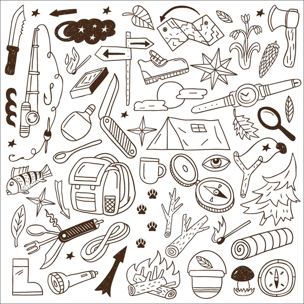 Camping - doodles collectie — Stockvector