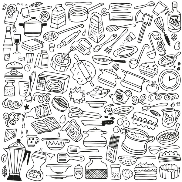 Utensilios de cocina - garabatos — Vector de stock