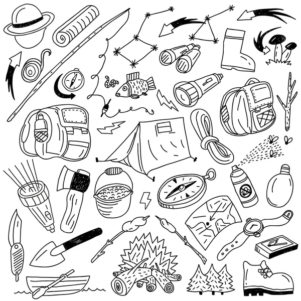 Κάμπινγκ - doodles — Διανυσματικό Αρχείο