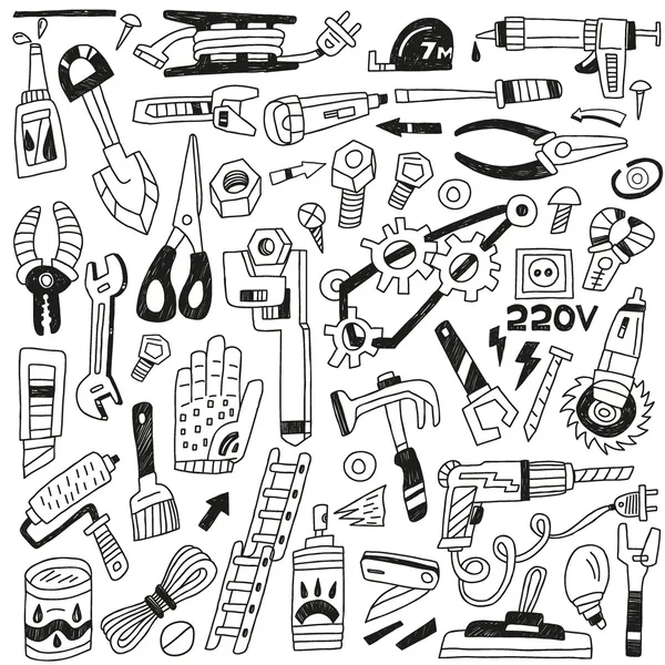 Work tools - doodles — Stock Vector