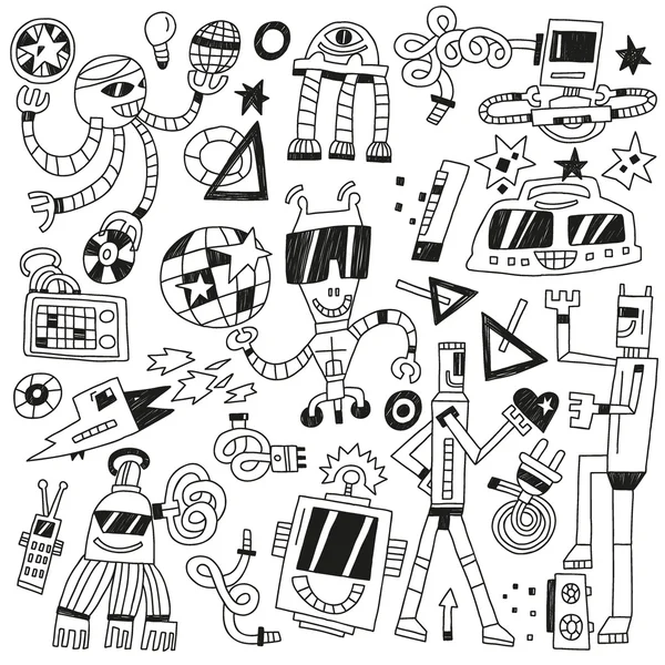 Dancing robots - doodles — Stock Vector