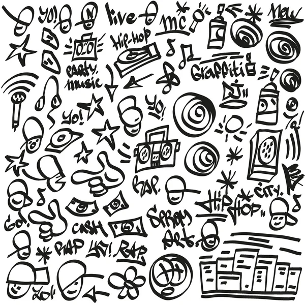 Rap,hip hop symbols - doodles set — Stock Vector