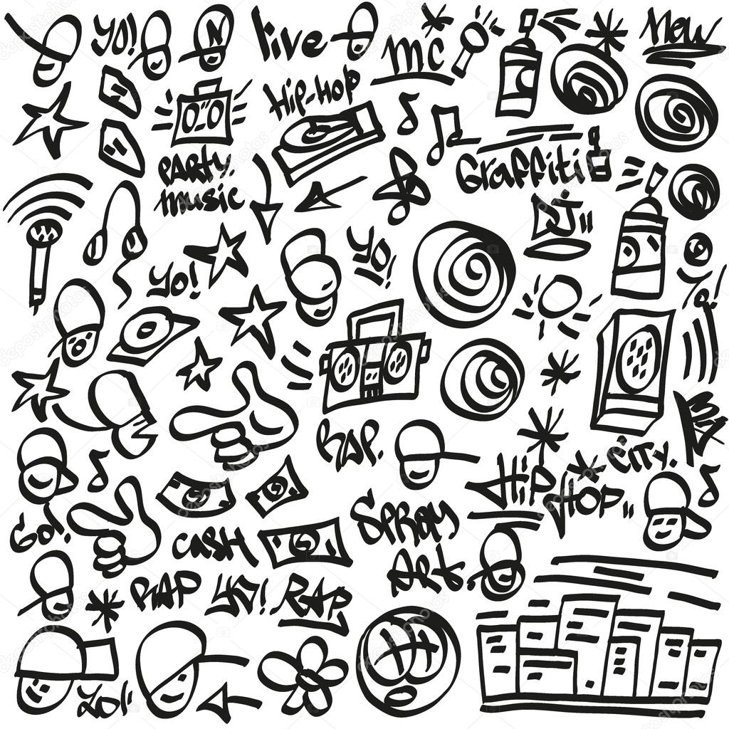 Rap,hip hop symbols - doodles set Stock Vector Image by ©topform #43677409