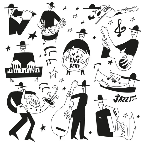 Muzyków jazzowych - Doodle zestaw — Wektor stockowy