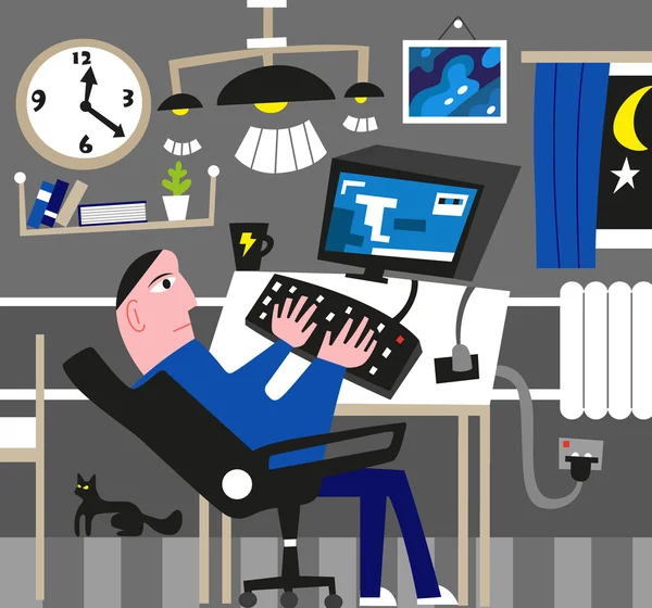 Homme travaillant à l'ordinateur — Image vectorielle