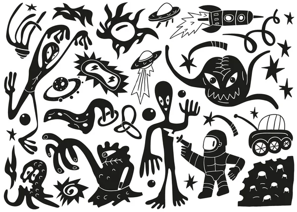 Space Invaders, Aliens - Doodles Set Teil 1 — Stockvektor