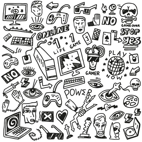 Computer games - doodles set — Stock Vector