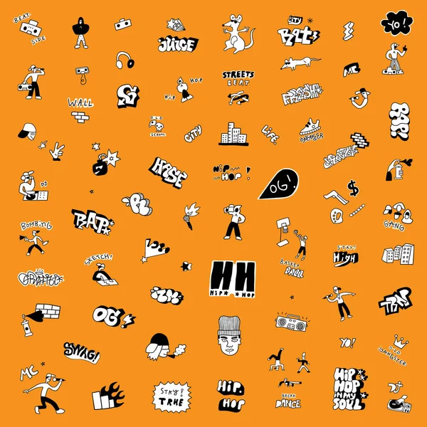 Rap música graffiti doodle set, elemento de diseño — Archivo Imágenes Vectoriales