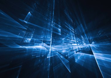 Bilgisayar soyut tehnoloji 3D illüstrasyon üretti. Üç boyutlu üç boyutlu fraktal, doku