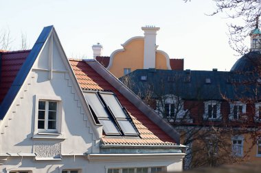 View of the attic. Rooftop view against the sky