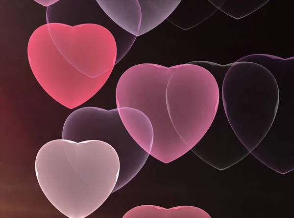 Gloeiende Fractal Neon Harten Fijne Valentijnsdag Breukillustratie — Stockfoto