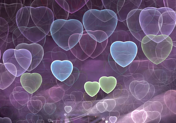 Светящиеся Фрактальные Неоновые Сердца Днем Святого Валентина Фрактальная Иллюстрация — стоковое фото