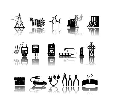 Elektrik, güç ve enerji Icon set.