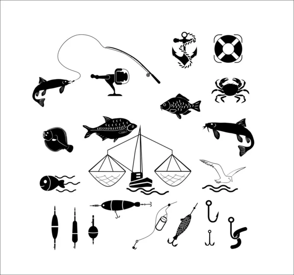 Conjunto de iconos de pesca — Vector de stock