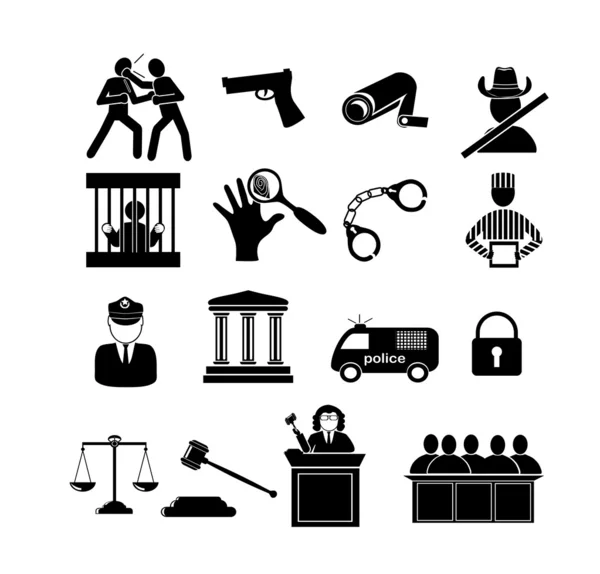 Ícones da lei e da justiça — Vetor de Stock