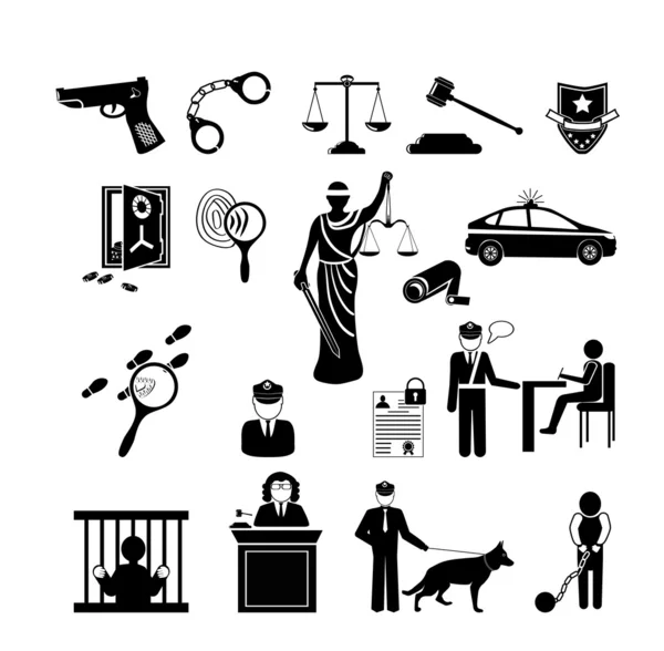Iconos policiales, jurídicos y judiciales — Vector de stock