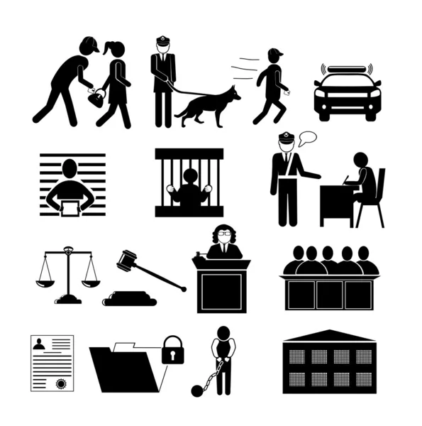 Police, law and justice icons — Stock Vector