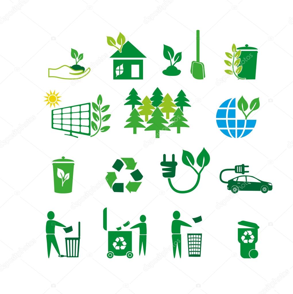 Protect the environment illustration. Set of logo - ecology green leaves