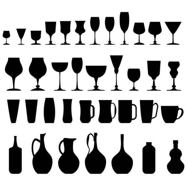 Силуэты бутылок, стекла и кувшина

