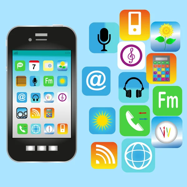 Inteligentny telefon z chmura mediów aplikacji ikony — Wektor stockowy