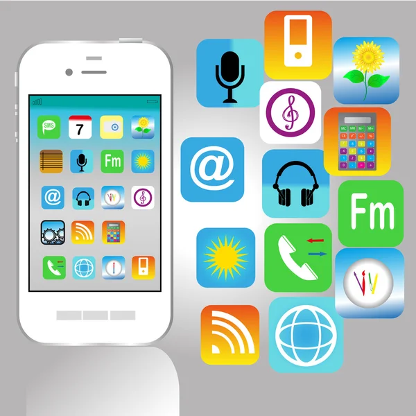 Smart Phone avec Cloud d'icônes d'application multimédia — Image vectorielle