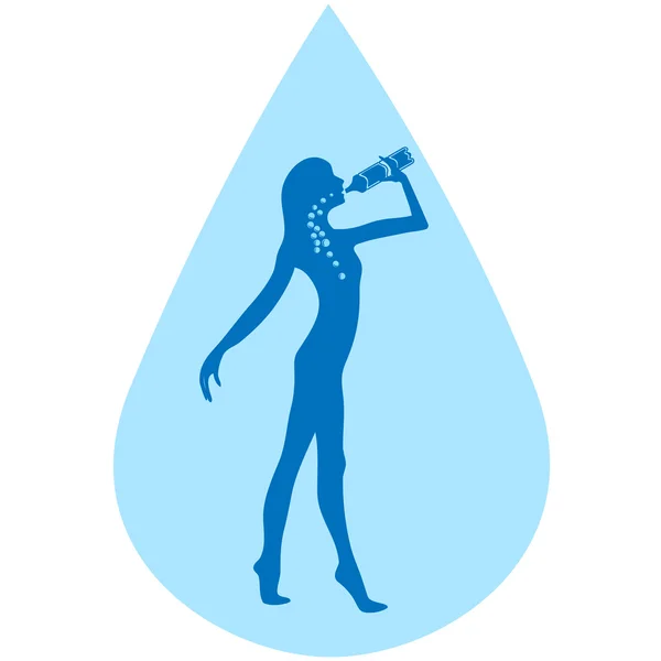 Chica beber agua — Vector de stock