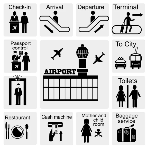 Iconos del aeropuerto — Vector de stock