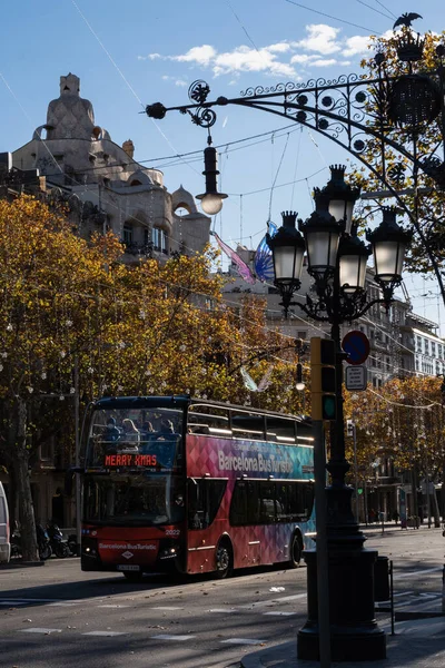 Rode Dubbeldekker Sightseeing Toeristische Bus Weg Barcelona Bus Turistic Toeristen — Stockfoto