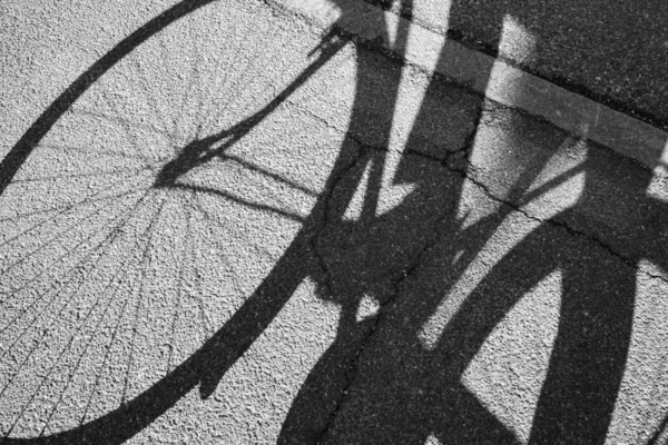 Shadow Cyclist Concrete Ground Cyclist Pedalling Riding Bicycle Casting His Stock Image