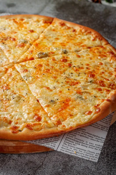 Fresh Delicious Italian Pizza Gray Stone Table Background — Foto Stock