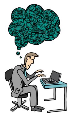 bussinessman para için sıkı çalışmak. hırs