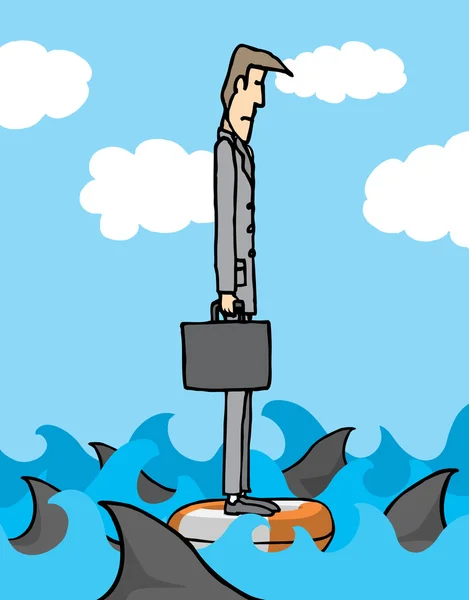 Businessman surrounded by sharks — Stock Vector