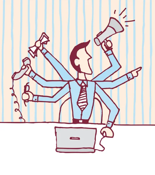 Homme d'affaires multitâche ou occupé stressé — Image vectorielle