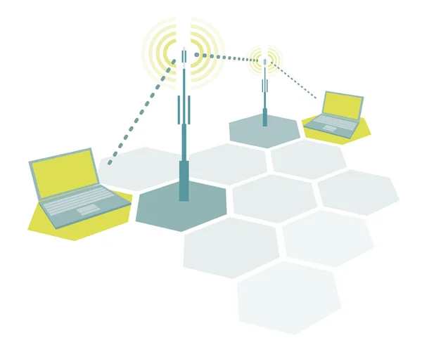 Τη σύνδεση lap-top. ασύρματο απλό δίκτυο επικοινωνίας — Διανυσματικό Αρχείο