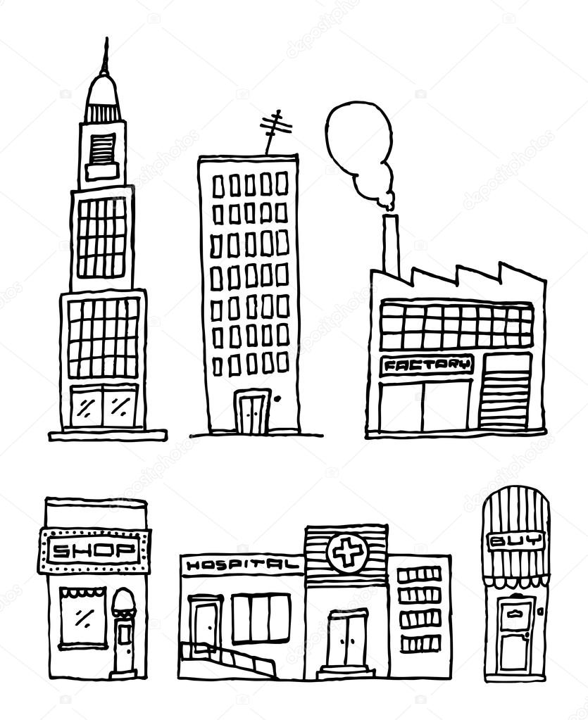 Vector City Buildings Ink drawing