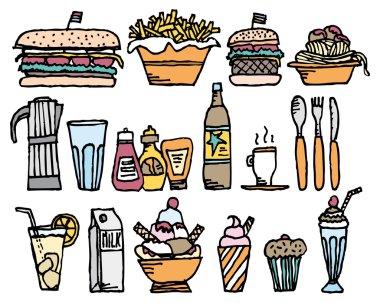 Food and drinks. Color restaurant stuff clipart