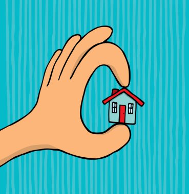 Hand holding tiny house clipart