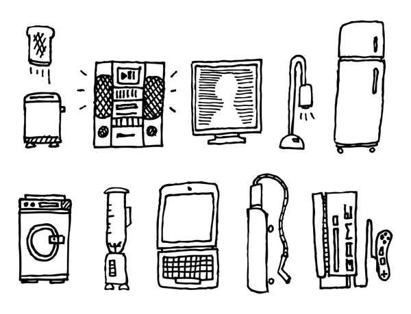Vector electrodomésticos dibujados a mano — Archivo Imágenes Vectoriales