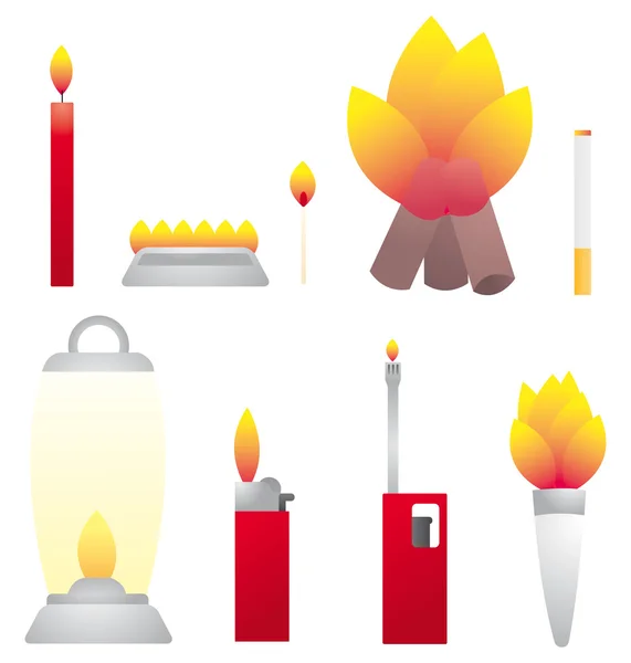 Set of fire objects. Heat — Stock Vector