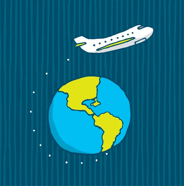 Plane flying around the world — Stock Vector