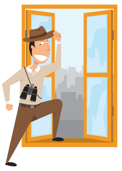 Man adventuring out of his office — Stock Vector