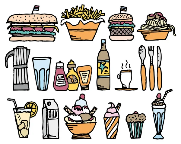 食べ物や飲み物。色のレストランのようなもの — ストックベクタ
