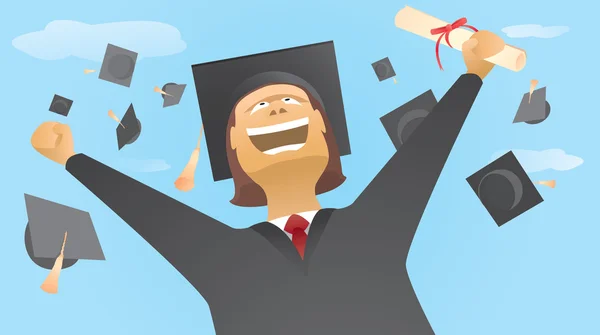 Boldog diplomát és sapkát a levegőbe! — Stock Vector